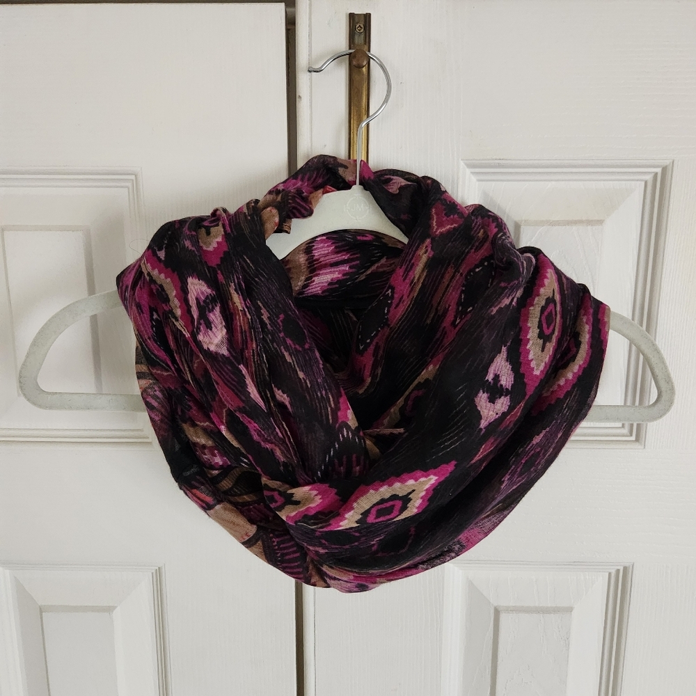 Infinity Scarf - Black Pink Multicolor - Geometri… - image 8
